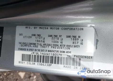 2010 Mazda Mazda3 S Sport z USA, uszkodzony, nr VIN JM1BL1H6XA1180579